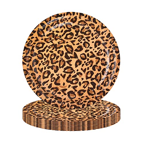 POPOYU 17,8 cm Leopard-Druck Party Teller 16 Stück Dschungel Tier Druck Pappteller für Babyparty Leopard Runde Pappteller Dinner Dessertteller für Dschungel Safari Geburtstag Party Dekorationen von POPOYU