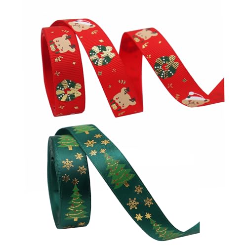 POPOYU 2 Rollen Weihnachten Satinband Geschenkband Rot Grün, 5 Yard x 16mm Seidenband Stoffband zum Basteln Geschenkverpackung, Rot Dunkelgrün Satin Band Dekoband für Weihnachtsdeko Hochzeit Party POPOYU 2 Rollen Weihnachten Satinband Geschenkband Rot Grün, 5 Yard x 16mm Seidenband Stoffband zum Basteln Geschenkverpackung, Rot Dunkelgrün Satin Band Dekoband für Weihnachtsdeko Hochzeit Party von POPOYU