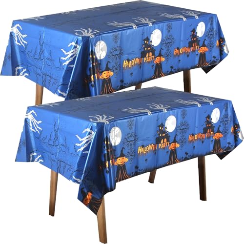 POPOYU 2 Stück Halloween Tischdecke Folie, 54x108 Zoll Rechteckige Ausmal-Deko, Gruseliger Kürbis Spinnennetz für Feiertags Dinner Tischdekor, Partyzubehör POPOYU 2 Stück Halloween Tischdecke Folie, 54x108 Zoll Rechteckige Ausmal-Deko, Gruseliger Kürbis Spinnennetz für Feiertags Dinner Tischdekor, Partyzubehör von POPOYU