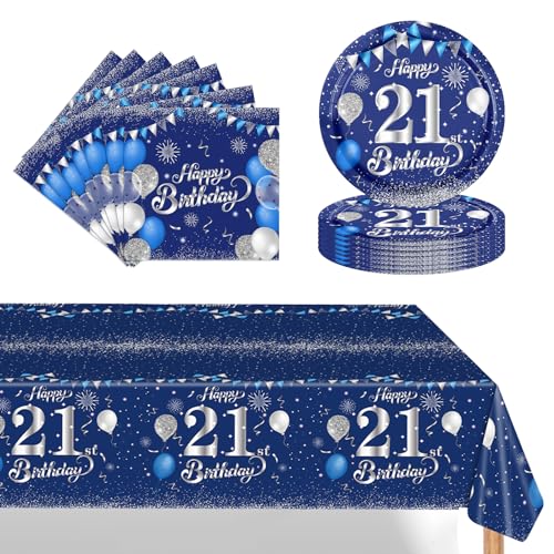 POPOYU 21. Geburtstag Partygeschirr Set,37 Stück Pappteller 9 Zoll Servietten Tischdecke 21. Geburtstag Frau,Blau Silber Geburtstagsdeko für 21. Geburtstag Frauen Männer Party Dekoration Partyzubehör POPOYU 21. Geburtstag Partygeschirr Set,37 Stück Pappteller 9 Zoll Servietten Tischdecke 21. Geburtstag Frau,Blau Silber Geburtstagsdeko für 21. Geburtstag Frauen Männer Party Dekoration Partyzubehör von POPOYU