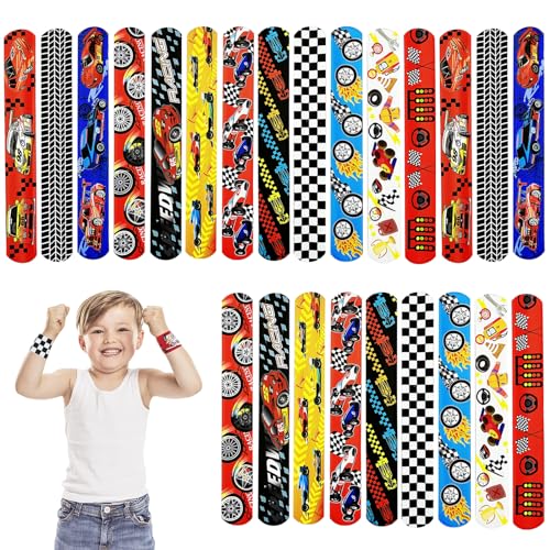 POPOYU 24 Stück Rennsport Slap Armbänder Set Kinder für Jungen Mädchen Snap Bracelets Geburtstag Schulfest Zubehör von POPOYU