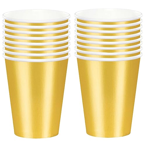 POPOYU 250ml Gold Papier Partybecher,16 Stück Gold Pappbecher,Trinkbecher Hochzeit Einwegbecher Disposable Cups für Hochzeit,Kinder DIY,Partybedarf,Tee,Heißen und Kalten Getränken Einwegkaffee Becher von POPOYU