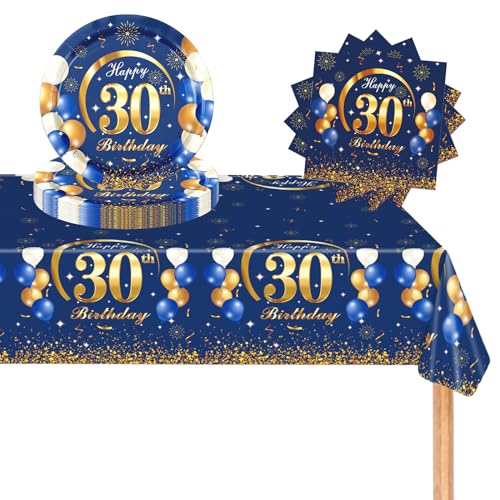 POPOYU 30. Geburtstag Partygeschirr Set - 37 Stück Pappteller, Servietten, Tischdecke - Blau Gold Deko für Frauen Männer Party Dekoration Zubehör POPOYU 30. Geburtstag Partygeschirr Set - 37 Stück Pappteller, Servietten, Tischdecke - Blau Gold Deko für Frauen Männer Party Dekoration Zubehör von POPOYU
