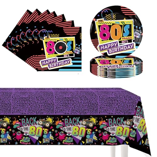 POPOYU 37 Stück 80's Disco Partygeschirr Set,80's Disco Geburtstag Deko Mit Teller Servietten Tischdecken,80's Disco Dekoration Geschirr Partyzubehör für Junge Mädchen Kindergeburtstag(16 Gäste) von POPOYU