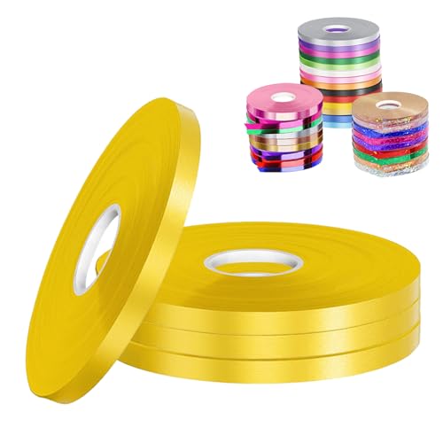 POPOYU 4 Stück Schleifenband Gelb für Luftballons, 5mm x 50m Polyester Satinband Geschenkband Stoffband Seidenbänder für Heimwerkerkunst DIY-Handwerk, Gelbes Band für Luftballons POPOYU 4 Stück Schleifenband Gelb für Luftballons, 5mm x 50m Polyester Satinband Geschenkband Stoffband Seidenbänder für Heimwerkerkunst DIY-Handwerk, Gelbes Band für Luftballons von POPOYU