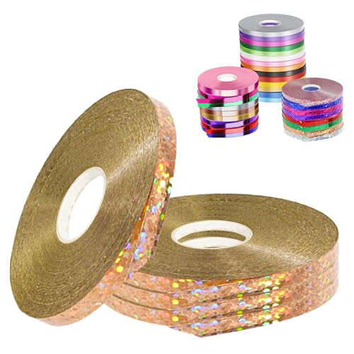 POPOYU 4 Stück Schleifenband Gold für Luftballons, 5mm x 50m Polyester Satinband Geschenkband Stoffband Seidenbänder für Heimwerkerkunst DIY-Handwerk, Geschenk Goldenes Band für Luftballons von POPOYU