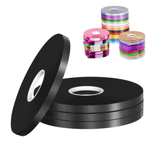 POPOYU 4 Stück Schleifenband Schwarz für Luftballons, 5mm x 50m Polyester Satinband Geschenkband Stoffband Seidenbänder für Heimwerkerkunst DIY-Handwerk, 200 m orangefarbenes Band für Luftballons von POPOYU