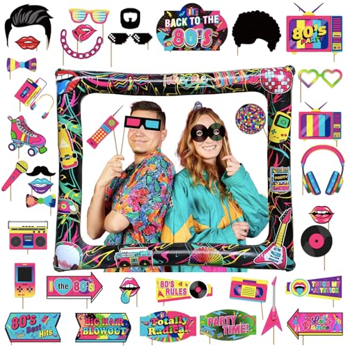 POPOYU Radio Photo Frame Set with Photo Booth Props Inflatable Photo Frame Selfie Picture Frame Photo Box Accessories for Children Birthday Themed Party von POPOYU