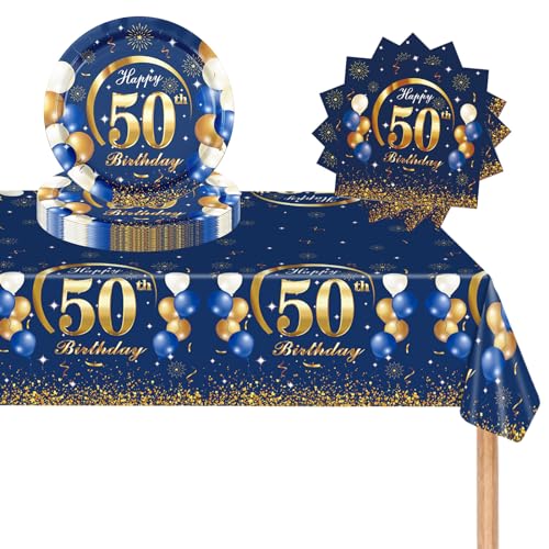 POPOYU 50. Geburtstag Partygeschirr Set,37 Stück Pappteller 9 Zoll Servietten Tischdecke 50. Geburtstag Frau,Blau Gold Geburtstagsdeko für 50. Geburtstag Frauen Männer Party Dekoration Partyzubehör POPOYU 50. Geburtstag Partygeschirr Set,37 Stück Pappteller 9 Zoll Servietten Tischdecke 50. Geburtstag Frau,Blau Gold Geburtstagsdeko für 50. Geburtstag Frauen Männer Party Dekoration Partyzubehör von POPOYU