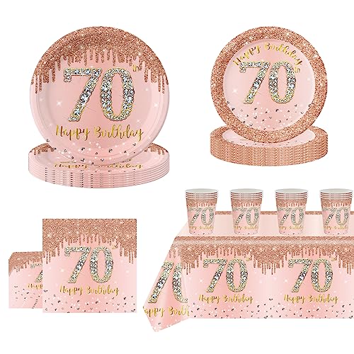 POPOYU 69 Stück 70 Geburtstag Party Geschirr,Deko 70. geburtstag Frauen,Teller und Becher zum 70.,Pappteller 70 Geburtstag Rosegold,Servietten,Becher und Tischdecke für Frauen Geburtstagsfeier Dekor POPOYU 69 Stück 70 Geburtstag Party Geschirr,Deko 70. geburtstag Frauen,Teller und Becher zum 70.,Pappteller 70 Geburtstag Rosegold,Servietten,Becher und Tischdecke für Frauen Geburtstagsfeier Dekor von POPOYU