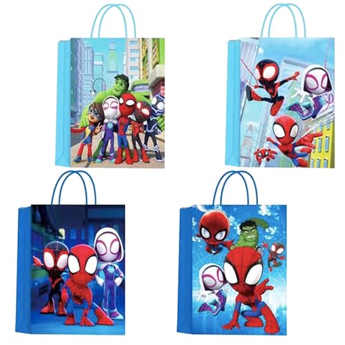 POPOYU 8 Stück Geschenktüten Kinder Superheld Papiertüten mit Henkel Spider Party Geschenktüte Mitgebsel Kindergeburtstag Candy Bar Süßigkeiten Tüten Halloween Geschenken Giveaways Party Bags Supplies von POPOYU