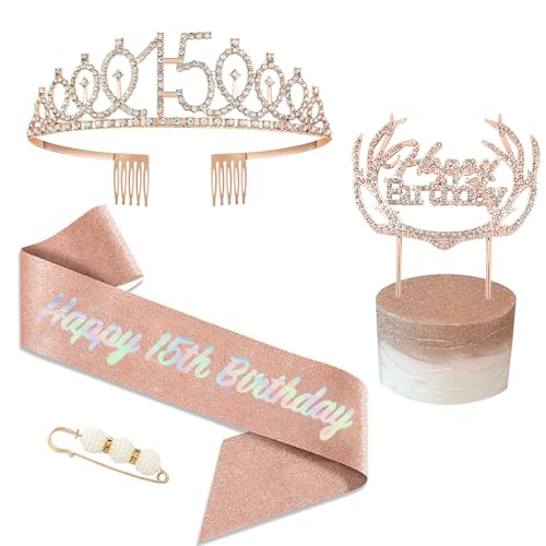 POPOYU 80 Geburtstag Krone und Schärpe Roségold,Krone 80.Geburtstag,80. Geburtstag Schärpe und Tiara Kristall Kuchenaufsätze Kit,Krone 80 Geburtstag Frauen für Geburtstag Geschenk Partyzubehör Dekor von POPOYU