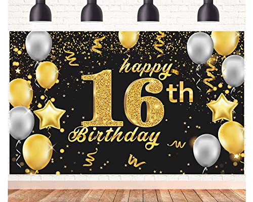 POPOYU Banner 16 Geburtstag Frau XXL,16. Geburtstag Banner Gold Schwarz,Geburtstagsplakat 16 Jahre,16. Geburtstag.Mann Banner&Groß,Deko 16Geburtstag Banner.für Männer Frauen Geburtstagsfeier POPOYU Banner 16 Geburtstag Frau XXL,16. Geburtstag Banner Gold Schwarz,Geburtstagsplakat 16 Jahre,16. Geburtstag.Mann Banner&Groß,Deko 16Geburtstag Banner.für Männer Frauen Geburtstagsfeier von POPOYU