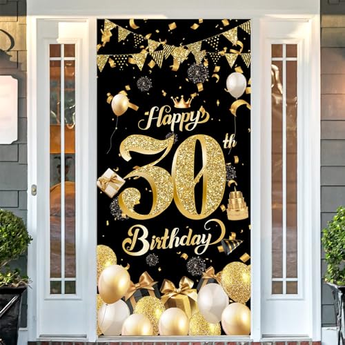 POPOYU Banner 30 Geburtstag Mann,Banner 30. Geburtstag Schwarz Gold,Türbanner 30.Geburtstags,Deko 30.Geburtstags Mann und Frauen,Poster Hintergrund für Geburtstagsbanner, Hintergrunddekorationen von POPOYU