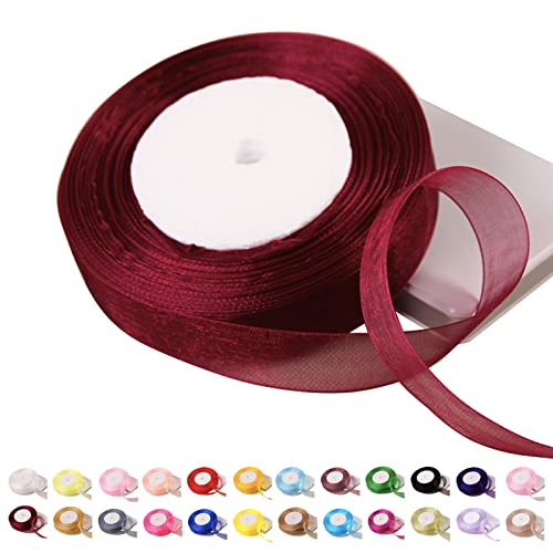 45 m Organza-Band, Weinrot, 20 mm, Organza-Chiffonband, transparentes Chiffonband, Weihnachtsband, Haarband, Geschenkverpackung, Organza-Band zum Basteln, Kranzherstellung, Haarschleifen, Hochzeit 45 m Organza-Band, Weinrot, 20 mm, Organza-Chiffonband, transparentes Chiffonband, Weihnachtsband, Haarband, Geschenkverpackung, Organza-Band zum Basteln, Kranzherstellung, Haarschleifen, Hochzeit von POPOYU
