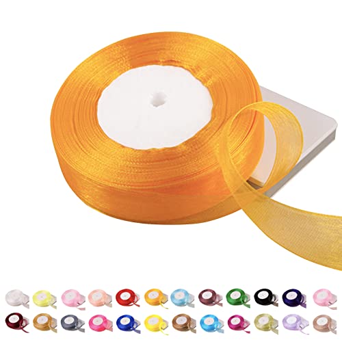 45 m goldenes Organza-Band, 25 mm, Organza-Chiffonband, transparentes Chiffonband, Weihnachtsband, Haarband, Geschenkpapierband, Organza-Band zum Basteln, Geschenkverpackungen, Hochzeit von POPOYU