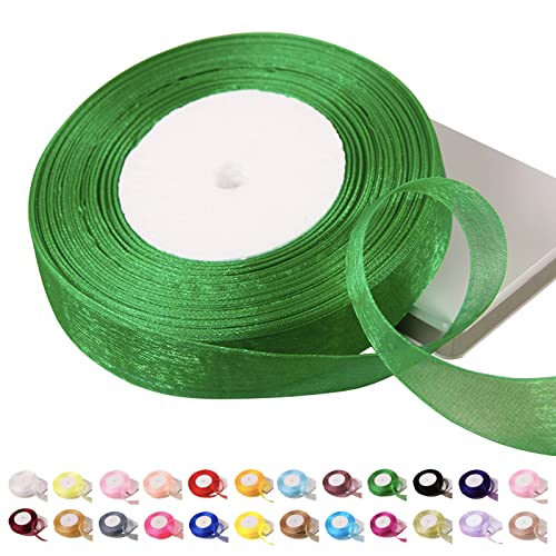 POPOYU Chiffonband Grün, 20mmx45m Organzaband Schleifenband Hochzeit Geschenkband Tüllband Transparent Satinband für Weihnachten Taufe Geburtstag von POPOYU