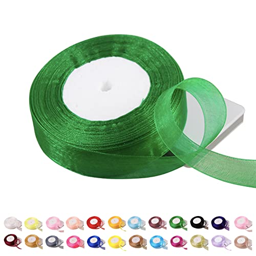 POPOYU Chiffonband Grün, 25mmx45m Organzaband Schleifenband Hochzeit Geschenkband Tüllband Transparent Satinband für Weihnachten Taufe Geburtstag von POPOYU