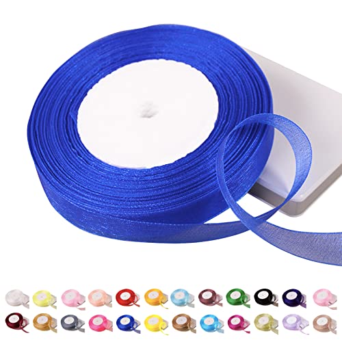 Organzaband, 45 m, Königsblau, 15 mm, durchsichtige Organzaband, Glitzer-Geschenkschleifen, transparentes Chiffonband zum Verpacken von Haarschleifen, Hochzeit, Weihnachtsbaum, Kuchendekoration von POPOYU