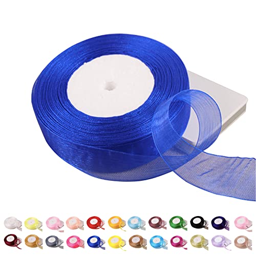 Organzaband, 45 m, Königsblau, 25 mm, durchsichtige Organzaband, Glitzer-Geschenkschleifen, transparentes Chiffonband zum Verpacken von Haarschleifen, Hochzeit, Weihnachtsbaum, Kuchendekoration von POPOYU
