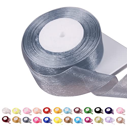 POPOYU Chiffonband Organza-Band, 40mm x 45m, Silber, Hochzeit, Taufe, Geburtstag, Transparent Satinband für Dekorieren, Verpacken, Feierliche Anlässe von POPOYU