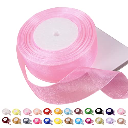 POPOYU Chiffonband Rosa, 40mmx45m Organzaband Schleifenband Hochzeit Geschenkband Tüllband Transparent Satinband für Weihnachten, Taufe, Geburtstag von POPOYU