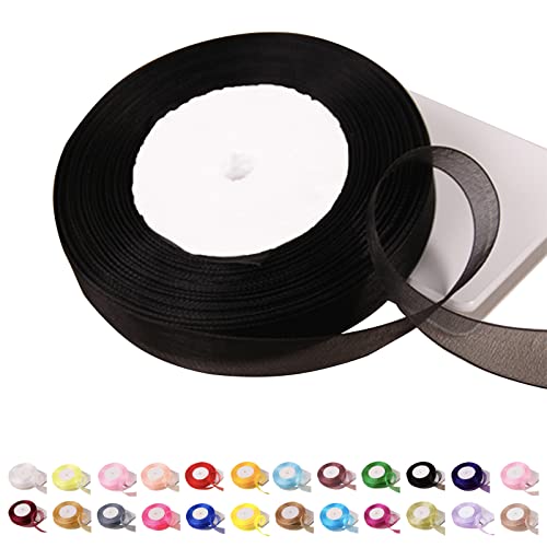 45 m schwarzes Organza-Band, 15 mm, Organza-Chiffonband, transparentes Chiffonband, Weihnachtsband, Haarband, Geschenkpapierband, Organza-Band zum Basteln, Geschenkverpackungen, Hochzeit von POPOYU