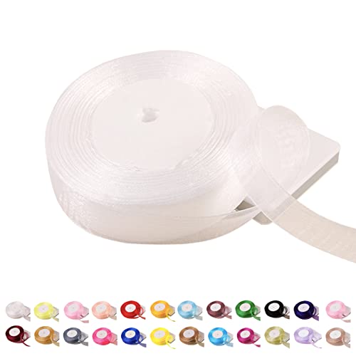 POPOYU Chiffonband Weiß,40mmx45m Organzaband Weiss Schleifenband Hochzeit Geschenkband Hochzeit Tüllband Transparent Satinband Weiß für Weihnachten Hochzeit Taufe Geburtstag von POPOYU