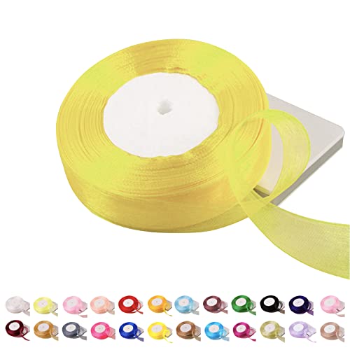 Organzaband, 45 m, Zitronengelb, 25 mm, durchsichtiges Organzaband, Glitzer-Geschenkschleifen, transparentes Chiffonband zum Verpacken von Haarschleifen, Hochzeit, Weihnachtsbaum, Kuchendekoration Organzaband, 45 m, Zitronengelb, 25 mm, durchsichtiges Organzaband, Glitzer-Geschenkschleifen, transparentes Chiffonband zum Verpacken von Haarschleifen, Hochzeit, Weihnachtsbaum, Kuchendekoration von POPOYU