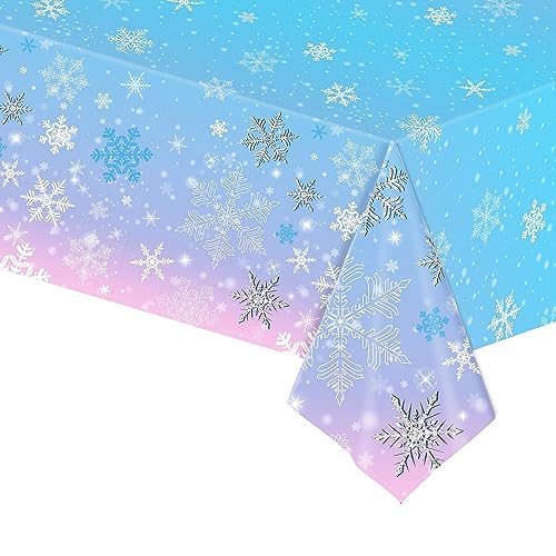 Schneeflocken Tischdecke,54 * 108 Zoll Frozen Party Tischdecke Schneeflocken,Rechteckiger Schnee Plastik Tischabdecke für Frozen Geburtstagsdeko Mädchen Geburtstagsparty Frozen Geschenke Party Dekor von POPOYU