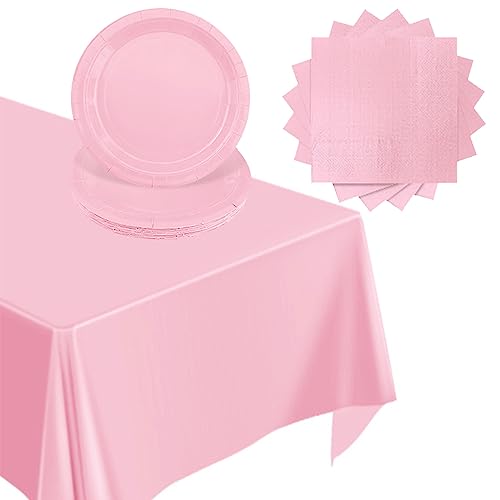 POPOYU Partygeschirr Set Rosa,37 Stück Prinzessin Rosa Party Geschirr Liefert Pappteller Servietten Tischdecke Babyrosa Partygeschirr Set für Prinzessin Mädchen Geburtstagsparty Dekoration,Babyparty von POPOYU