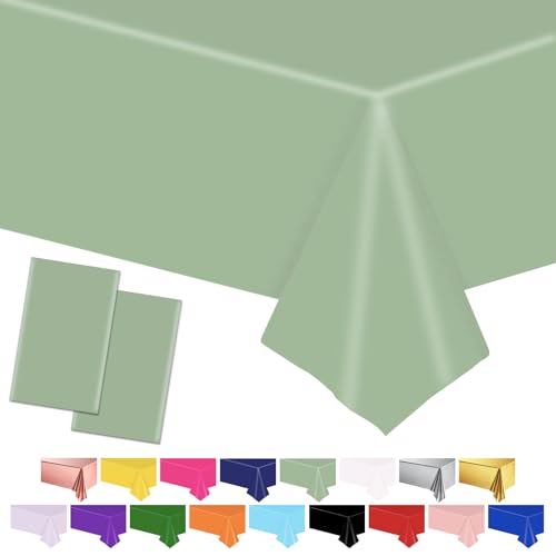 POPOYU 2 Stück Salbei grünes Tischtuch Tischabdeckungen, 137 * 274cm Kunststoff wasserdicht Tischabdeckungen Party Tischdekorationen für Kinder Picknick Geburtstag, Graduierung Hochzeit Party Supplies von POPOYU
