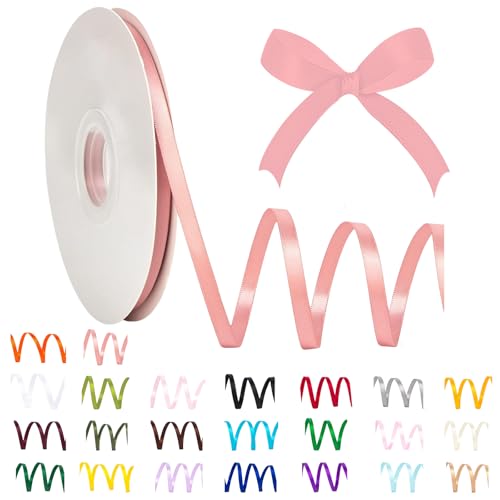 POPOYU Satinband 6mm Rosa,Rosa Band 6mm Natur,91m Dünn Geschenkband,Geschenkband und Schleifen für Geschenken,Bastelarbeiten,Haare,Ostern,Weihnachten,Hochzeit,Luftballons von POPOYU