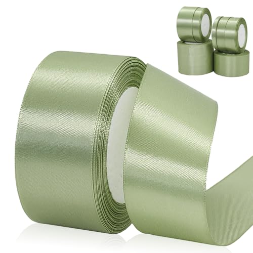 POPOYU Satinband Salbeigrün 40mm, 23 Meters Dekoration Geschenkband Fein Schleifenband, Stoffband für Luftballons, Hochzeit, Taufe und Geburtstag Geschenke Der Valentinstag Verpackung von SageGreen von POPOYU