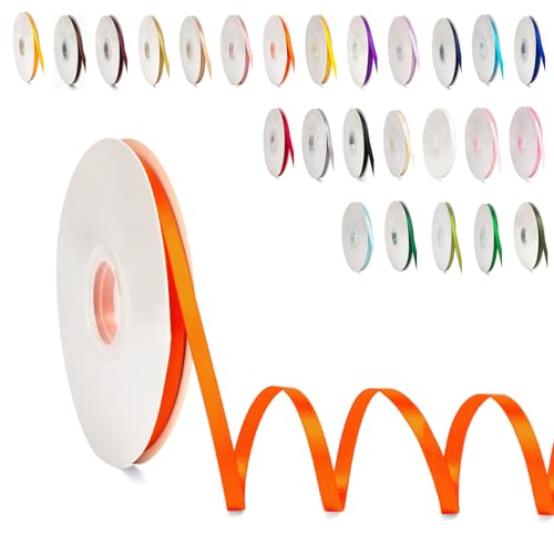 POPOYU Schleifenband Orange, 6mm x 91m Polyester Satinband Dekoration Geschenkband Stoffband Seidenbänder für Heimwerkerkunst DIY-Handwerk, Geschenk Verpackung, Schleifen, Hochzeitsdekoration von POPOYU