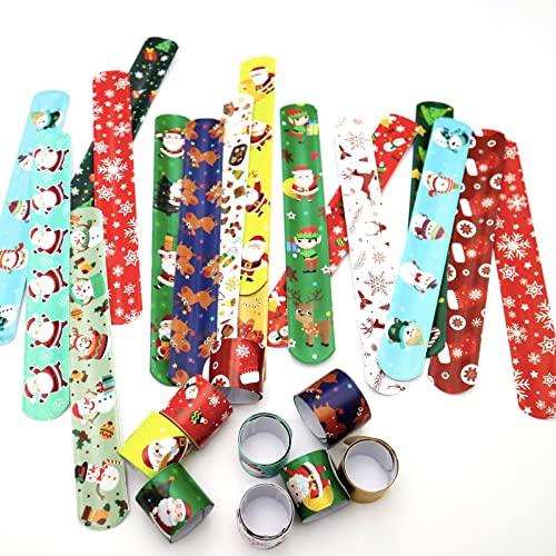 POPOYU Schnapparmband Kinder Weihnachten,30 Stück Weihnachten Armband Geburtstagsdeko Slap Armbänder Klatscharmband Wristband für Mitgebsel Kinder Weihnachten Spiels Partytütenfüller von POPOYU