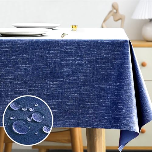 POPOYU Tischdecke Outdoor Wetterfest,140x220 Gartentischdecke Wachstischdecke Wachstuchtischdecke Meterware,Plastiktischdecke Abwischbare Tischdecke Für Wohnzimmer Garten Outdoor Küche(Marineblau) von POPOYU