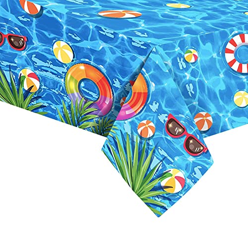 Tischdecke Party Einweg Tischdecken Sommer Tischdecke,137 x 274 cm Rechteckige Große Kunststoff Tischdecke Schwimmbad Thema,Wasserdicht,Party Tischdecke für Party, Strand, Geburtstagsdekoration von POPOYU