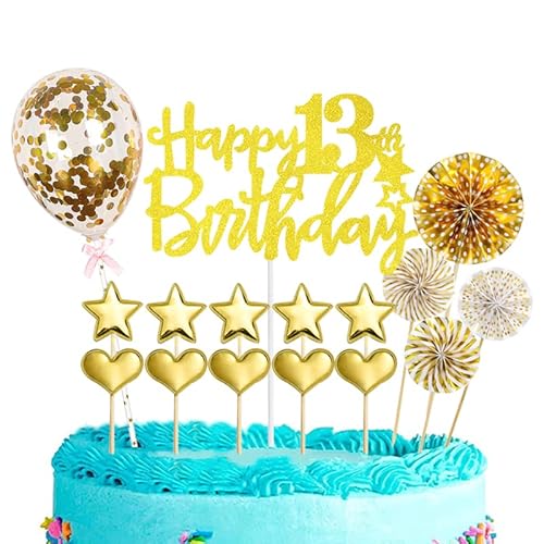 POPOYU Tortendeko 13. Geburtstag Mädchen & Junge, 16 Stück Glitzer 13. Geburtstagstorte Topper, Gold, Happy 13th Birthday Kuchendeko Luftballons für 13. Geburtstag Party Kuchen Deko POPOYU Tortendeko 13. Geburtstag Mädchen & Junge, 16 Stück Glitzer 13. Geburtstagstorte Topper, Gold, Happy 13th Birthday Kuchendeko Luftballons für 13. Geburtstag Party Kuchen Deko von POPOYU