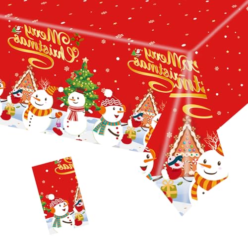 POPOYU Weihnachten Tischdecke, Schneemann Weihnachtsläufer Rechteckige 137x274cm, Weihnachtstischdecke Xmas Wasserabweisend Tischtuch Tischläufer für Weihnachts Party Küche Festlich Tischdekoration von POPOYU