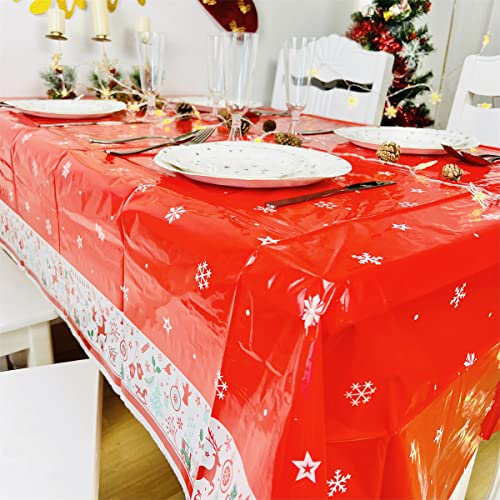 POPOYU Weihnachtstischdecke,Rot Einweg Tischdecke Weihnachten,Groß Rechteckige Weihnachtsmann Schneemann Weihnachten Tischhussen Esstischdecke für Weihnachts Party Tischdecke Tischtuch(120x180cm) von POPOYU