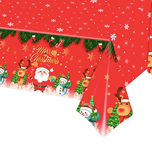 POPOYU Weihnachtstischdecke,Rot Einweg Tischdecke Weihnachten,Groß Rechteckige Weihnachtsmann Schneemann Weihnachten Tischhussen Esstischdecke für Weihnachts Party Tischdecke Tischtuch(137x274cm) von POPOYU