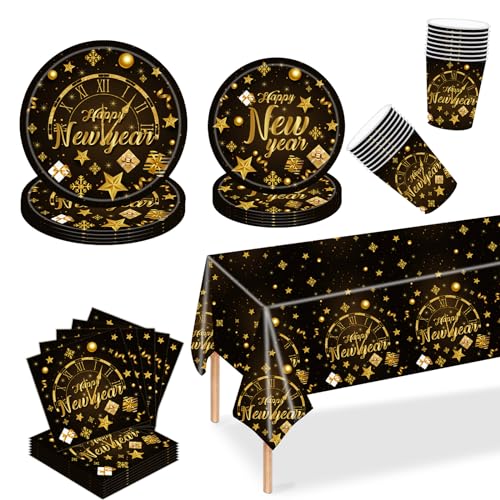 POPOYU Weihnachtstischdecke Party Tischdecken,69PCS Weihnachten Papiergeschirr Set New Year Party Geschirr Set für 16 Gäste,Schwarzes Gold Weihnachten Geschirr Set,Weihnachten POPOYU Weihnachtstischdecke Party Tischdecken,69PCS Weihnachten Papiergeschirr Set New Year Party Geschirr Set für 16 Gäste,Schwarzes Gold Weihnachten Geschirr Set,Weihnachten von POPOYU