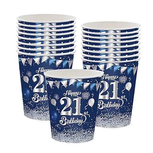 Papierbecher 21. Geburtstag, 16 Stück Einwegbecher Geburtstag, Pappbecher zum 21. Party Dekoration,Blau Silberne 21. Geburtstag Deko,Papierbecher für Junge Mädchen 21. Geburtstag Jubiläum Partyzubehör Papierbecher 21. Geburtstag, 16 Stück Einwegbecher Geburtstag, Pappbecher zum 21. Party Dekoration,Blau Silberne 21. Geburtstag Deko,Papierbecher für Junge Mädchen 21. Geburtstag Jubiläum Partyzubehör von POPOYU
