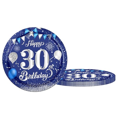 Pappteller 30 Geburtstag,16 Stück Einwegteller Geburtstag,30cm Pappteller Einweg für Mann Frau,Blaue und Silberne Pappteller für Party Geburtstag,Happy 30th Birthday Einwegteller für 30. Geburtstag Pappteller 30 Geburtstag,16 Stück Einwegteller Geburtstag,30cm Pappteller Einweg für Mann Frau,Blaue und Silberne Pappteller für Party Geburtstag,Happy 30th Birthday Einwegteller für 30. Geburtstag von POPOYU