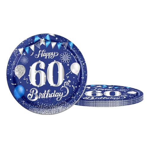 Pappteller 60 Geburtstag,16 Stück Teller,60. Pappteller Wiederverwendbar für Mann Frau,Blaue und Silberne Pappteller für Party Geburtstag,Happy 60th Birthday Pappteller 60 Geburtstag,16 Stück Teller,60. Pappteller Wiederverwendbar für Mann Frau,Blaue und Silberne Pappteller für Party Geburtstag,Happy 60th Birthday von POPOYU