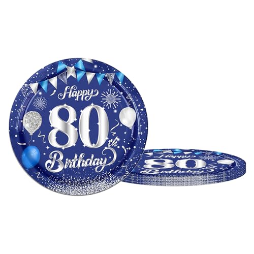 Pappteller 80 Geburtstag,16 Stück Einwegteller Geburtstag,80cm Pappteller Einweg für Mann Frau, Blaue und Silberne Pappteller für Party Geburtstag,Happy 80th Birthday Einwegteller für 80. Geburtstag Pappteller 80 Geburtstag,16 Stück Einwegteller Geburtstag,80cm Pappteller Einweg für Mann Frau, Blaue und Silberne Pappteller für Party Geburtstag,Happy 80th Birthday Einwegteller für 80. Geburtstag von POPOYU