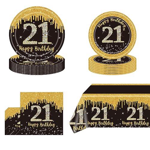 POPOYU 21 Geburtstag Party Geschirr,53 Stück Schwarz Goldenes Partygeschirr 21. Geburtstag,Tischdecke 21 Jahre,Pappteller Geburtstag21.,Servietten,Einweggeschirr-Set für Partyzubehör 21Geburtstag POPOYU 21 Geburtstag Party Geschirr,53 Stück Schwarz Goldenes Partygeschirr 21. Geburtstag,Tischdecke 21 Jahre,Pappteller Geburtstag21.,Servietten,Einweggeschirr-Set für Partyzubehör 21Geburtstag von POPOYU