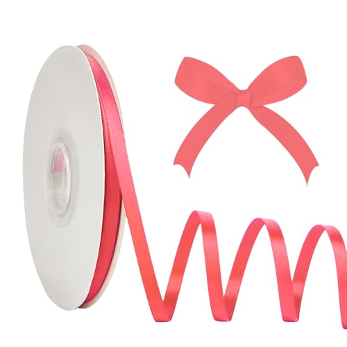 POPOYU Satinband 6mm Purpurrot,Purpurrot Band 6mm Natur,91m Dünn Geschenkband,Geschenkband und Schleifen für Geschenken,Bastelarbeiten,Haare,Ostern,Weihnachten,Hochzeit,Luftballons von POPOYU