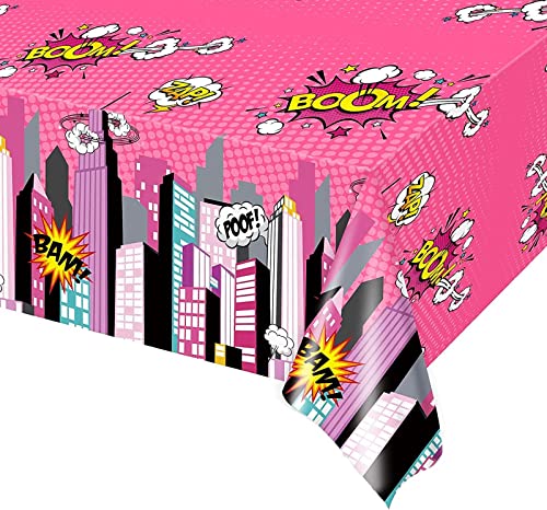 Pinke Superhelden-Mädchen-Party-Tischdecke, Superhelden-Party-Tischdecke für Mädchen, 130 x 220 cm, Kunststoff, Marvel Avengers-Tischdecke, Party-Tischdekoration, Zubehör von POPOYU